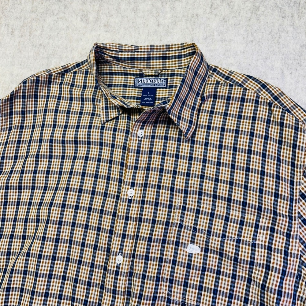 NWT STRUCTURE Mens Plaid Long Sleeve Button Down 90s Shirt Size L 100 Cotton - Picture 2 of 9